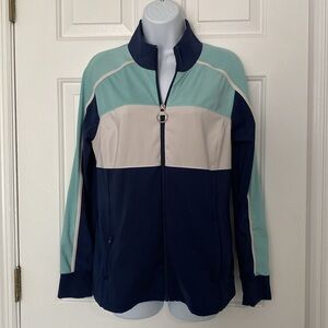 Boston Proper Women's Color Block Jacket - Navy, Mint, and White Medium